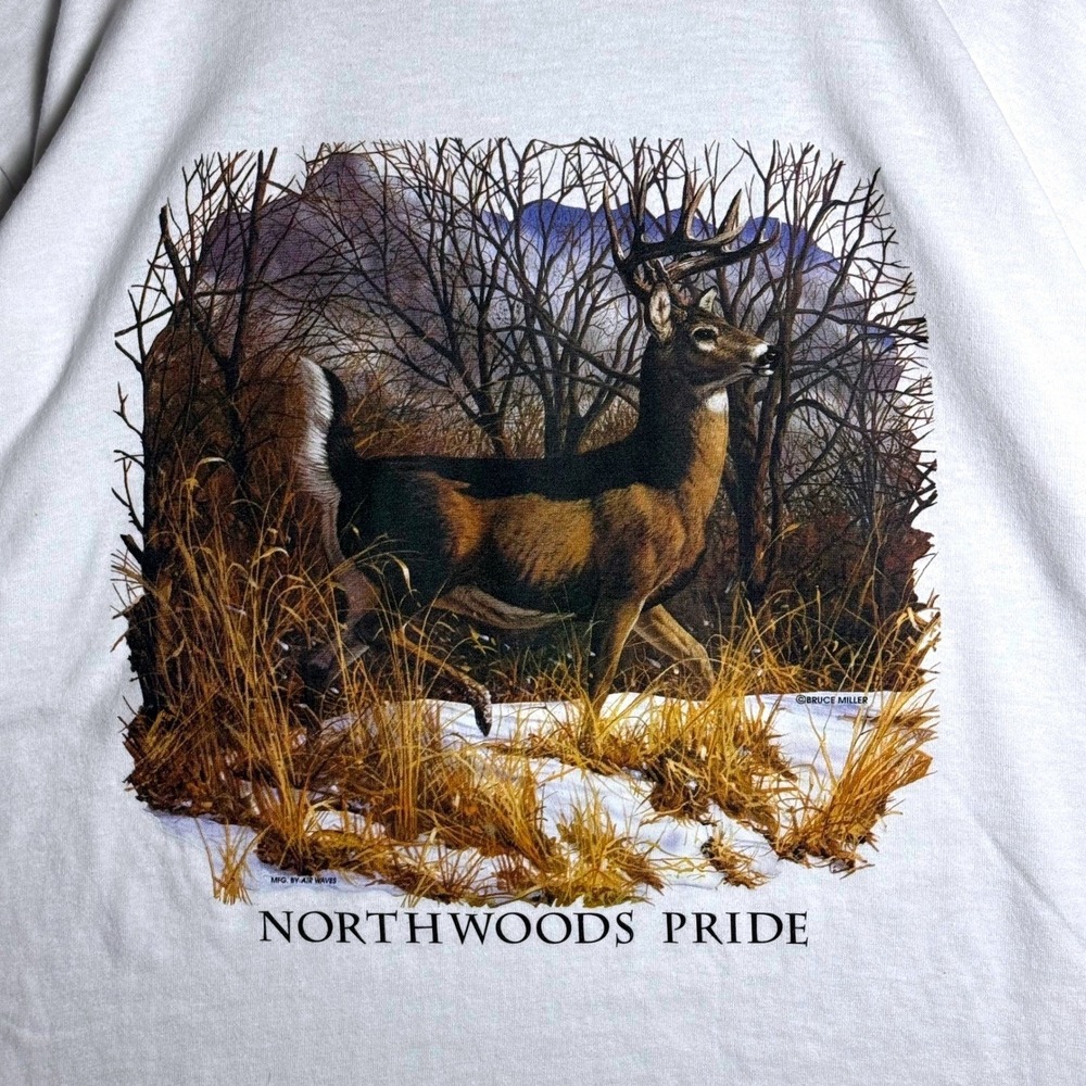 Vintage Jerzees Northwoods Pride Deer T Shirt XL White Bruce Miller Wildlife XL